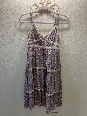 Free People Lavender Floral Tiered Dress with Crochet Trim